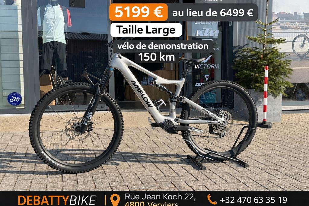 VTT Électrique AMFLOW Pl Carbon Démo TAILLE Large, Fietsen en Brommers, Elektrische fietsen, Ophalen, Nieuw, 50 km per accu of meer