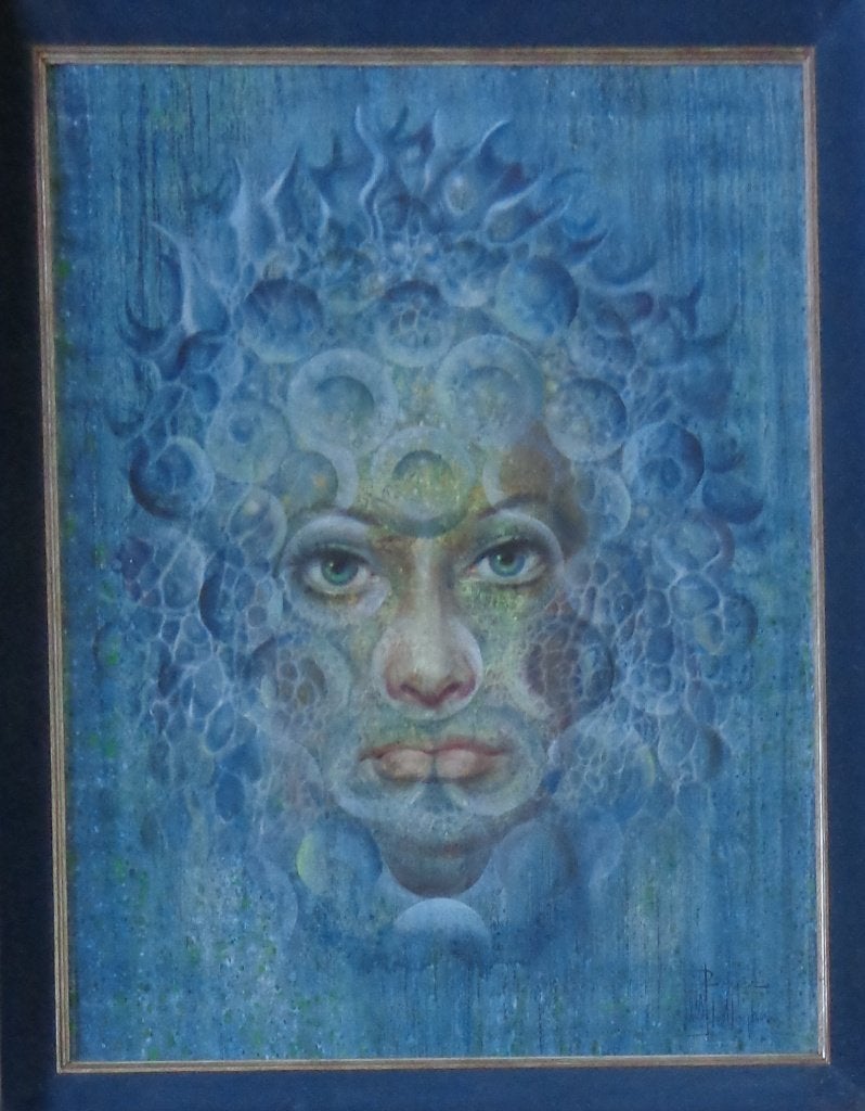 ROGER VAN BELLEGHEM / VROUWENGEZICHT OLIEVERF 78x65cm KADER, Antiquités & Art, Art | Peinture | Moderne, Peinture à l'huile, Signé