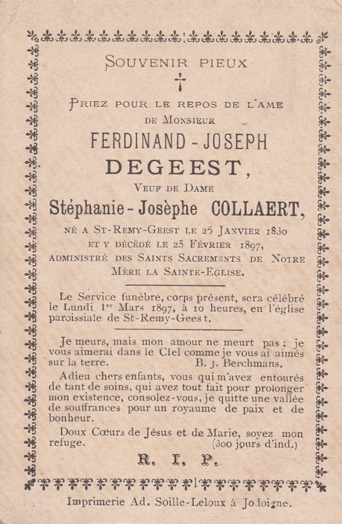 + 4 / B P DEGEEST  F .ST REMY GEEST 1830 - 1897, Enlèvement ou Envoi, Image pieuse