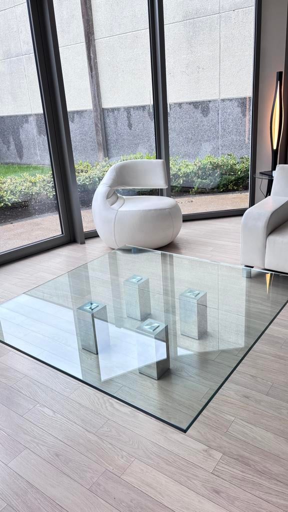 Van Beek Abel design salontafel 140*140, Enlèvement, Utilisé, Verre
