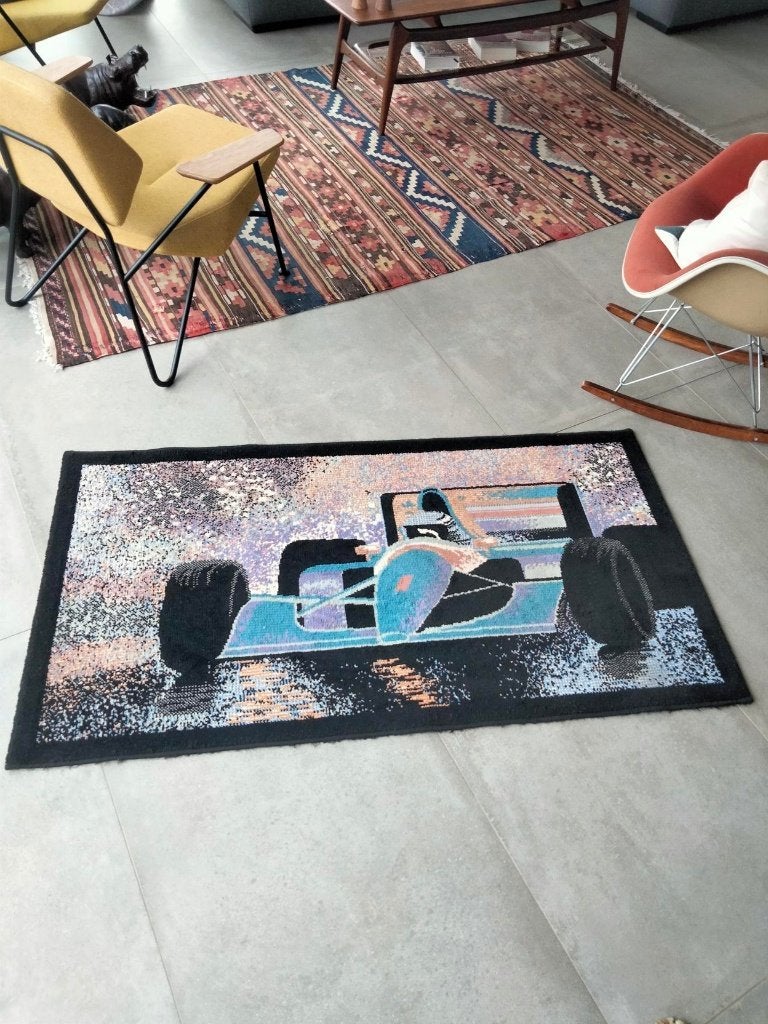 1980s vintage Formule I racing tapijt 149 x 80cm race, Verzamelen, Ophalen of Verzenden, Huis en Inrichting
