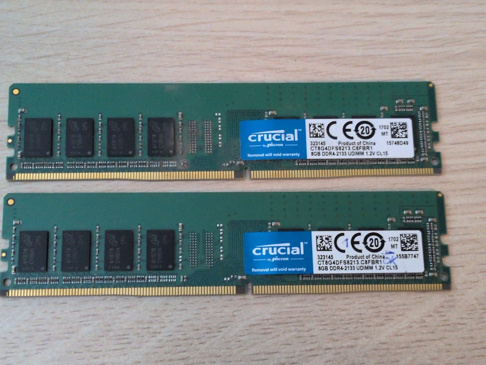 2x 8GB DDR4 crucial, DDR4, 8 GB, Enlèvement, Utilisé