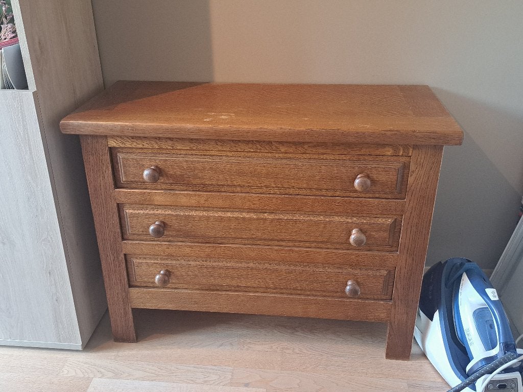 Massief eiken commode, Huis en Inrichting, Kasten | Ladekasten, 3 of 4 laden, Ophalen, Gebruikt, Eikenhout