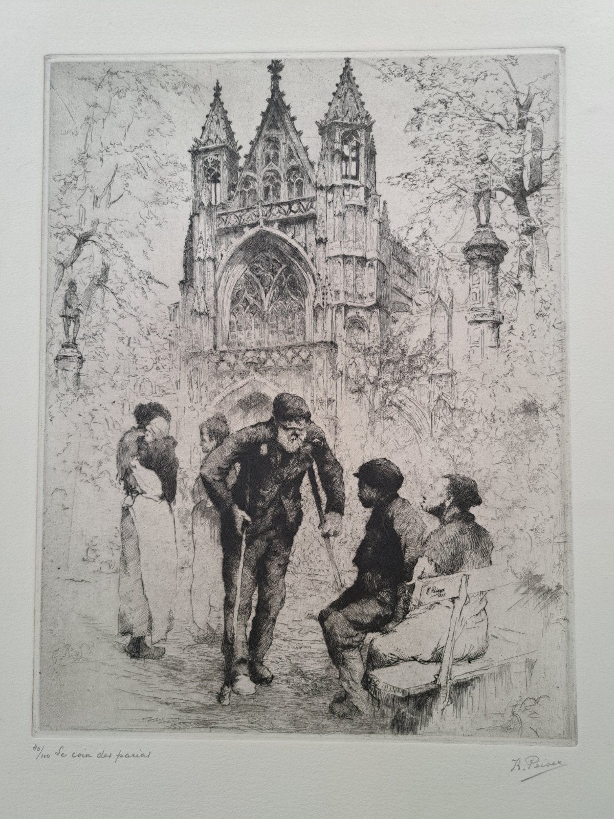 PEISER Kurt  "Le coin des parias" ets, Antiek en Kunst, Ophalen of Verzenden, Ets, Genummerd