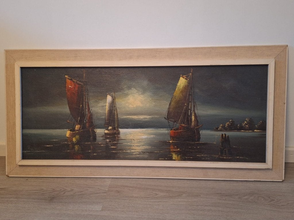Antiek groot schilderij: Maritiem tafereel met zeilschepen, Antiek en Kunst, Kunst | Schilderijen | Klassiek, Maritiem / water
