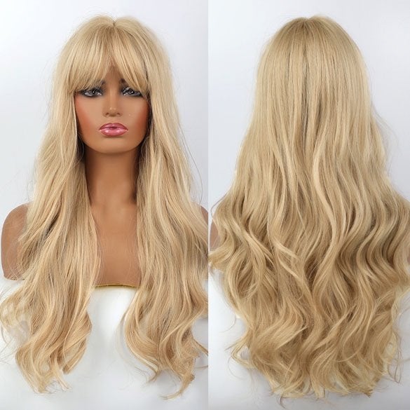 Blonde pruik lang haar met slagen en pony, Handtassen en Accessoires, Uiterlijk | Haarverzorging, Verzenden, Nieuw