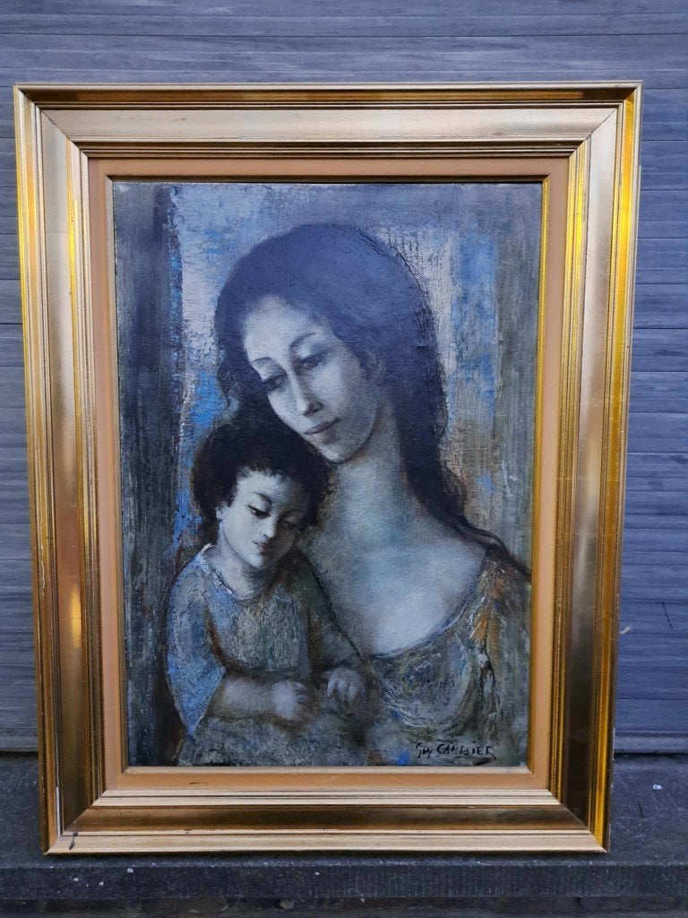 huile sur toile maternite signe guy cambier, Antiquités & Art, Enlèvement ou Envoi, Toile