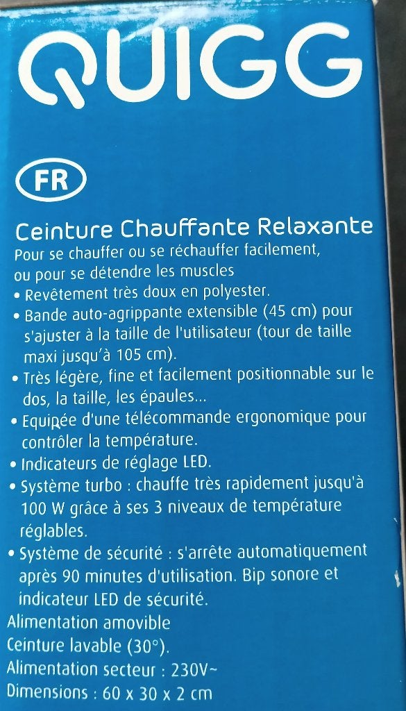 Ceinture chauffante électrique Quigg - réglable, Enlèvement, Comme neuf, Autres types