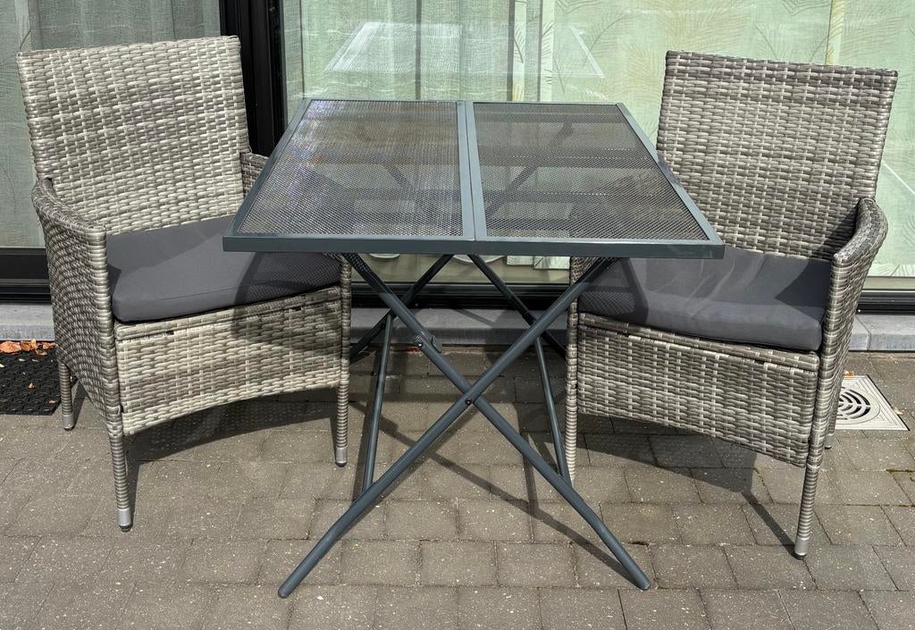 Tuinmeubelset met tafel en twee zetels (3 stuks), Ophalen, Zo goed als nieuw, Aluminium