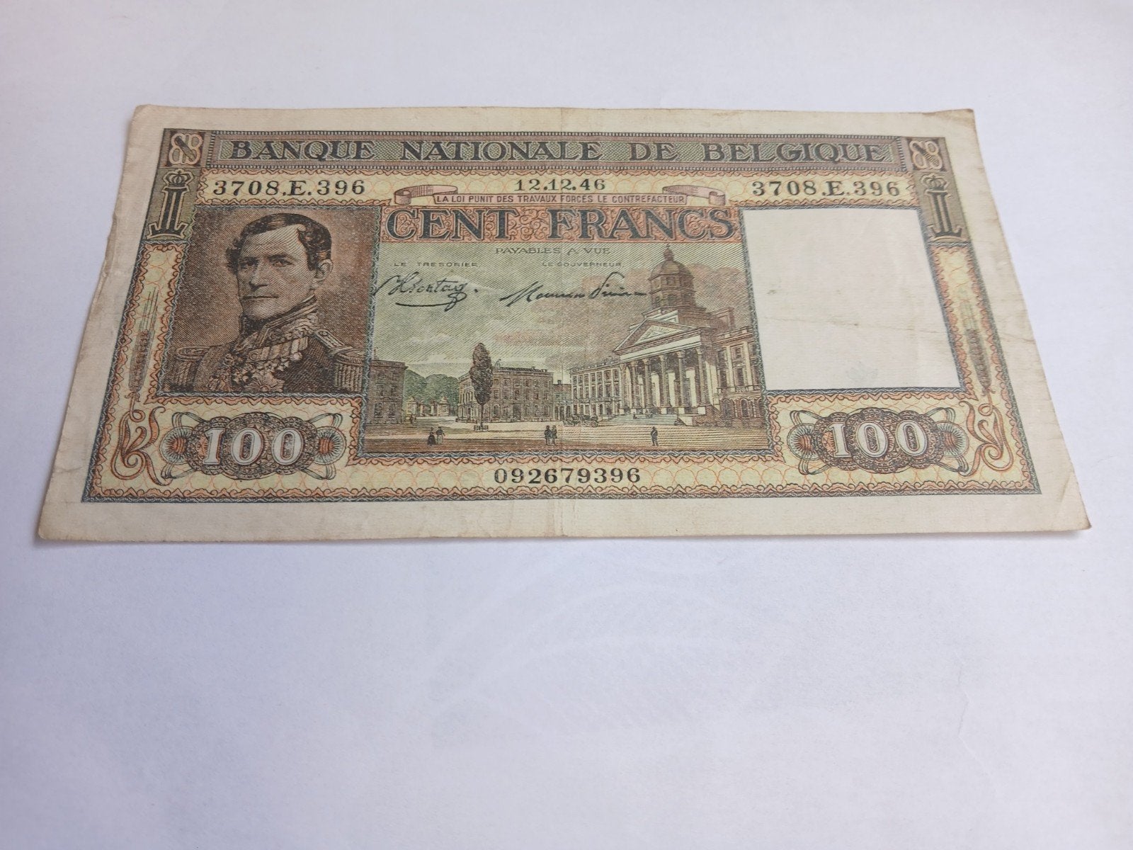Nationale bank van Belgie- 100 Frank 1946, Verzenden