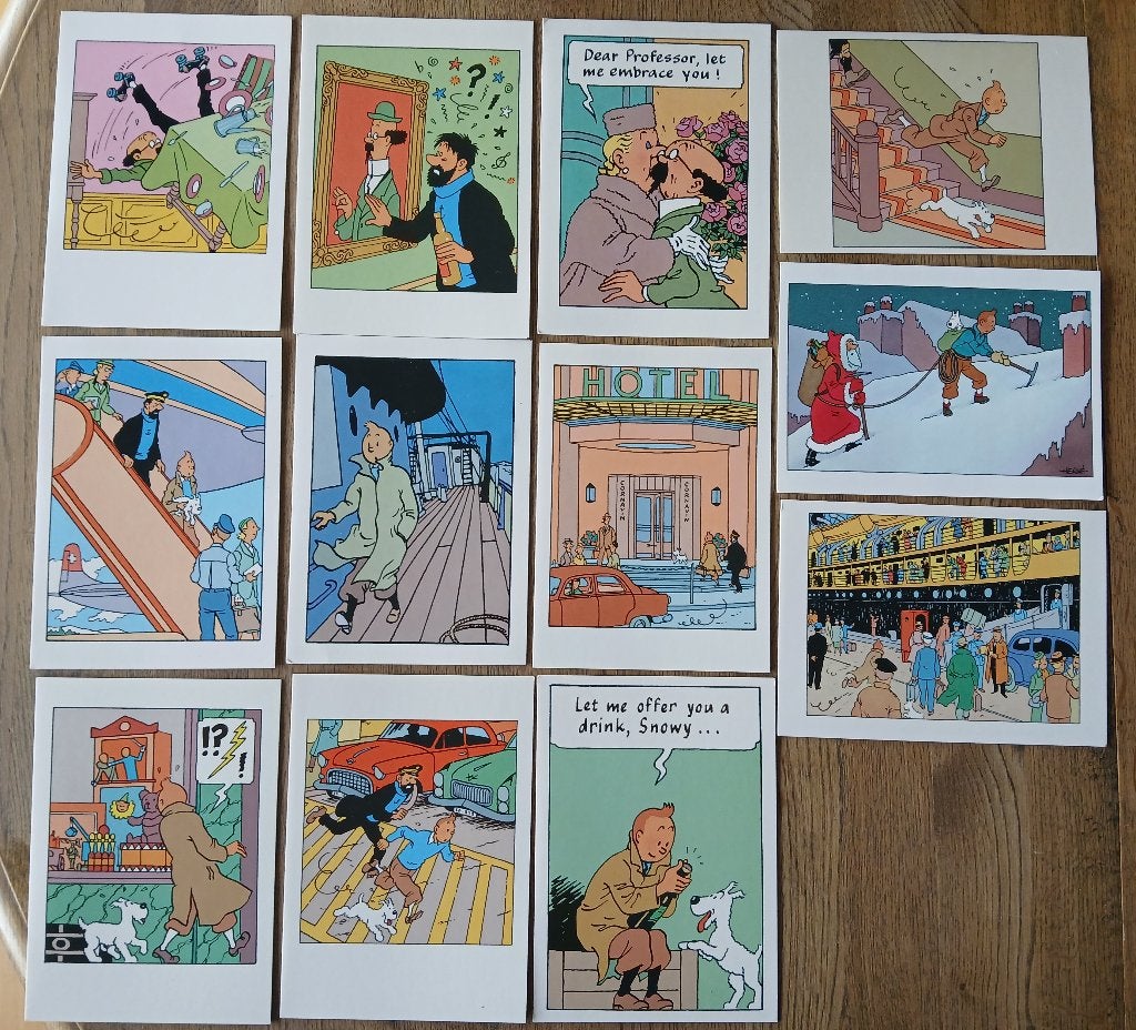 Lot de 12 cartes postales Tintin, Collections, Enlèvement, Tintin