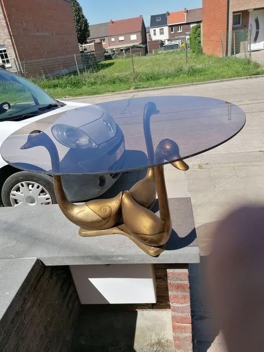 table basse vintage verre fumé et laiton (cygnes), Enlèvement