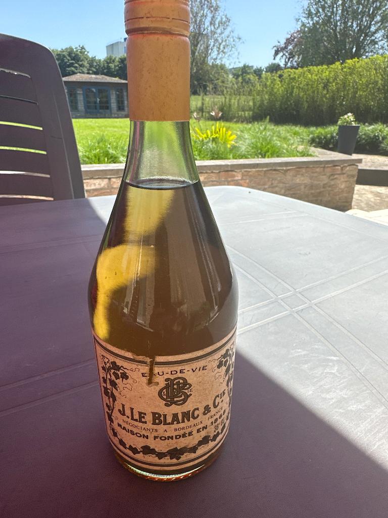 Bouteille vintage eau de vie j. Le Blanc and cie, Enlèvement ou Envoi, Neuf, Pleine