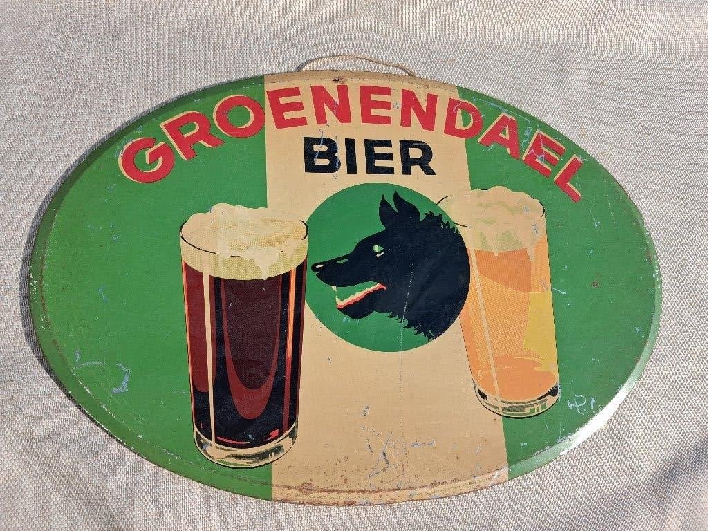 Panneau publicitaire rare, bière Groenendaal Hoeilaart 1938, Enlèvement ou Envoi, Utilisé, Panneau publicitaire
