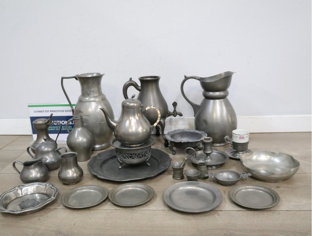 Set tinnen servies en kannen, Antiek en Kunst, Antiek | Tin