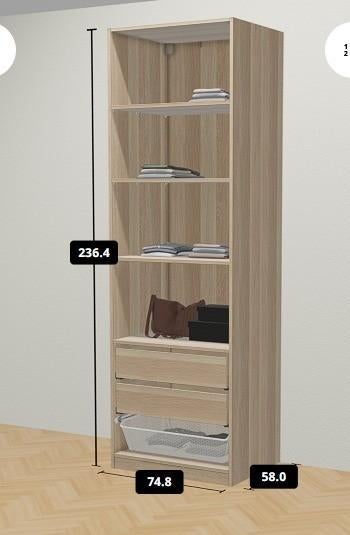 Kleerkast Pax 75x58x236cm met laden licht eikenhout, Huis en Inrichting, Woonaccessoires | Overige