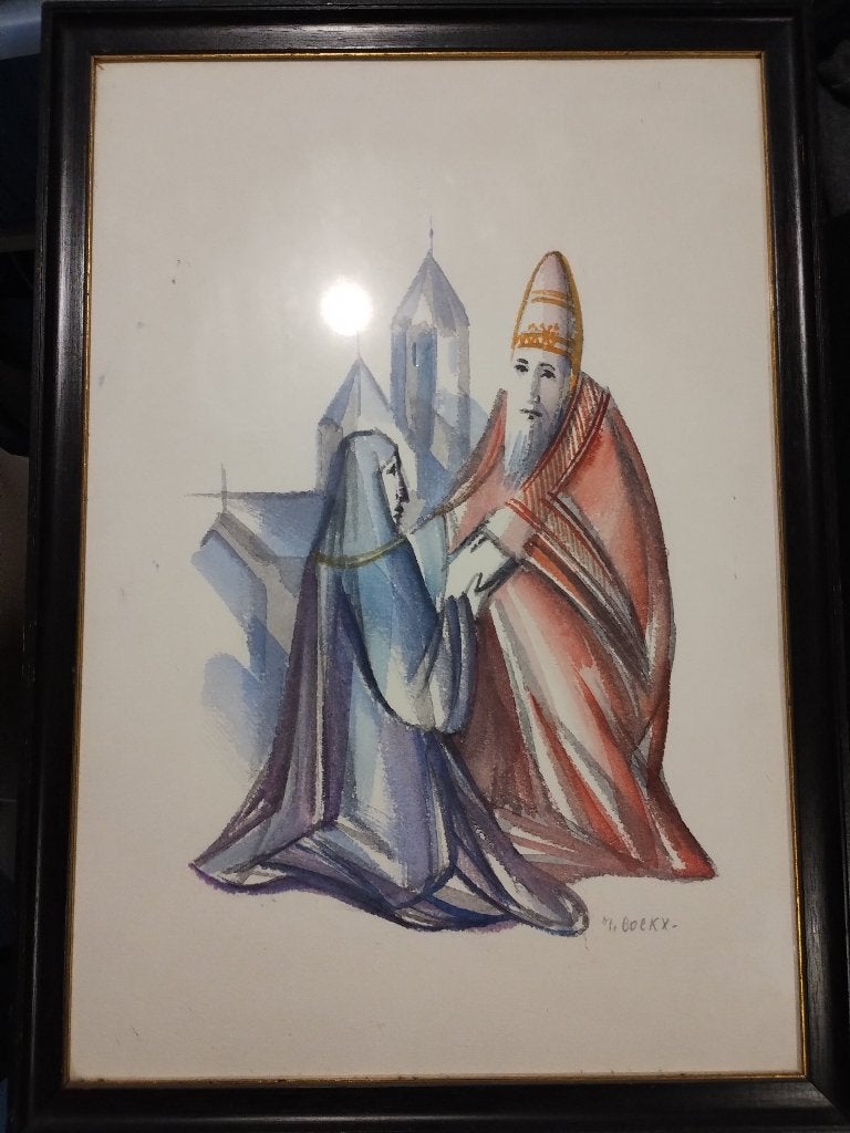 Aquarel Marcel Cockx (1930-2007), Antiquités & Art, Figures, Sous verre, Enlèvement, Papier/carton