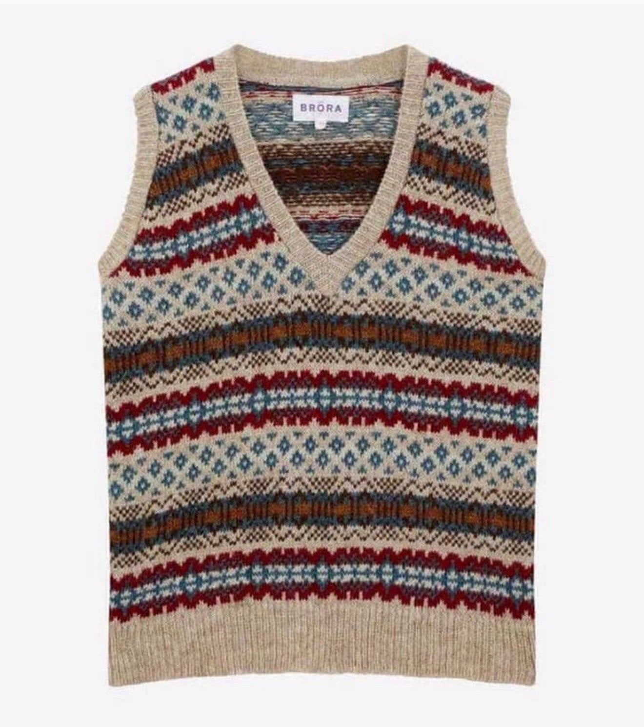 Débardeur en laine 36 S BRORA Fair Isle Wool Spencer femme, Enlèvement ou Envoi, Comme neuf, Taille 36 (S), Multicolore