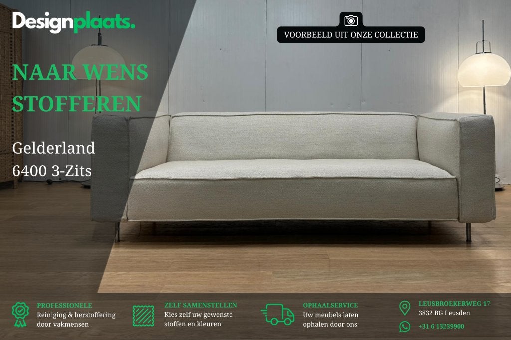 Gelderland 6400 3-Zits Bank – Stoffeer naar wens €2.899, Huis en Inrichting, 75 tot 100 cm, Ophalen of Verzenden, Rechte bank