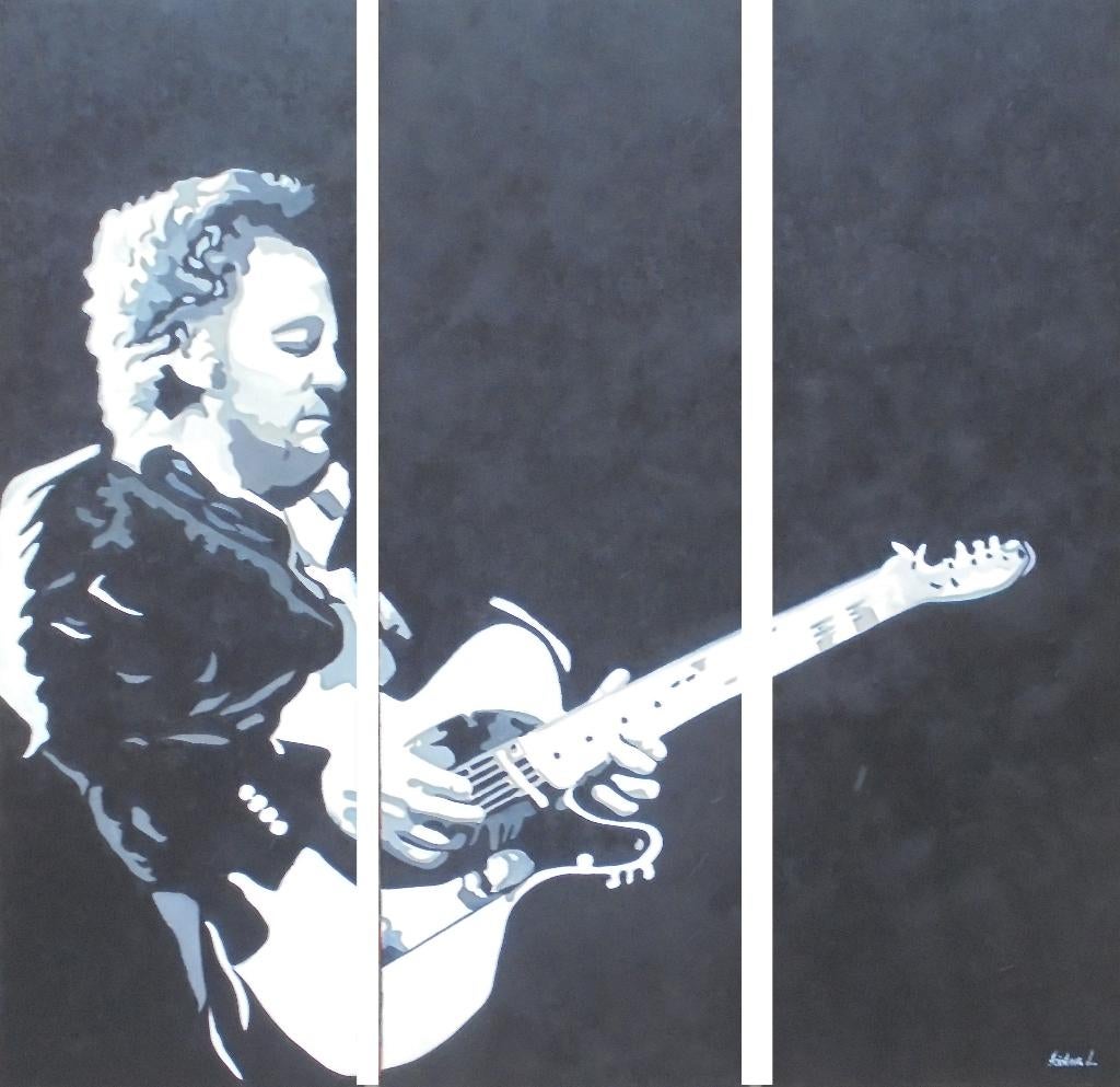 grande peinture en 3 parties Bruce Springsteen (120x120 cm), Enlèvement ou Envoi, Neuf, Affiche, Œuvre d'art ou Peinture, Signé