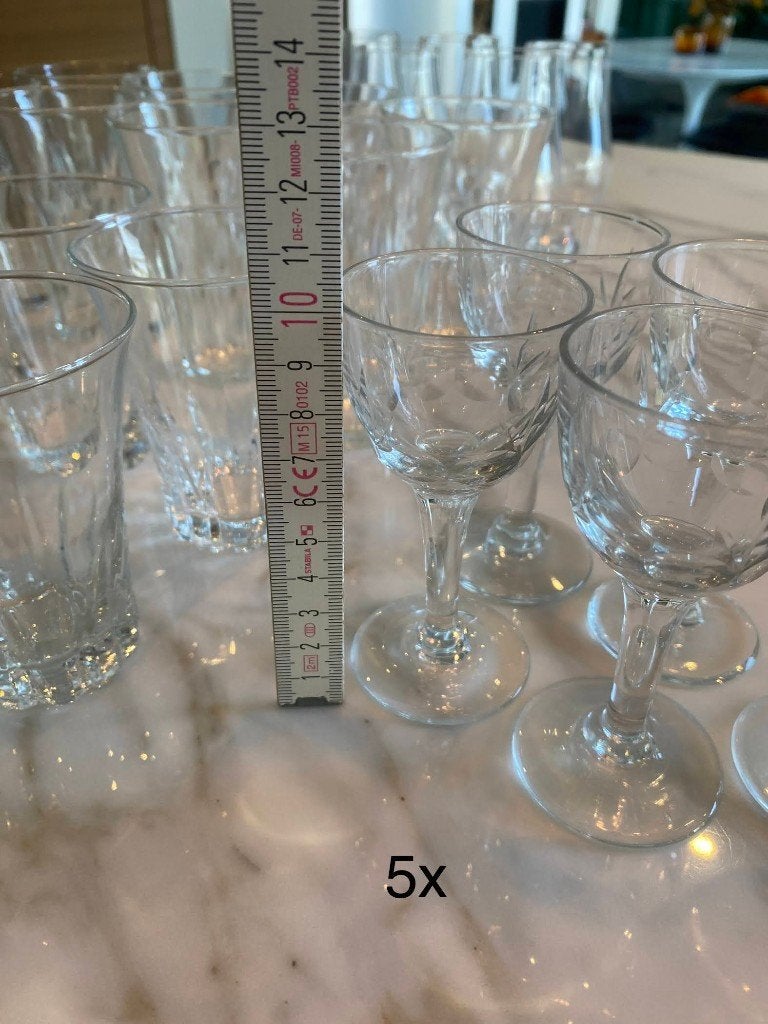 Lot de 38 verres assortis – eau, vin, whisky et apéritif, Ophalen, Gebruikt