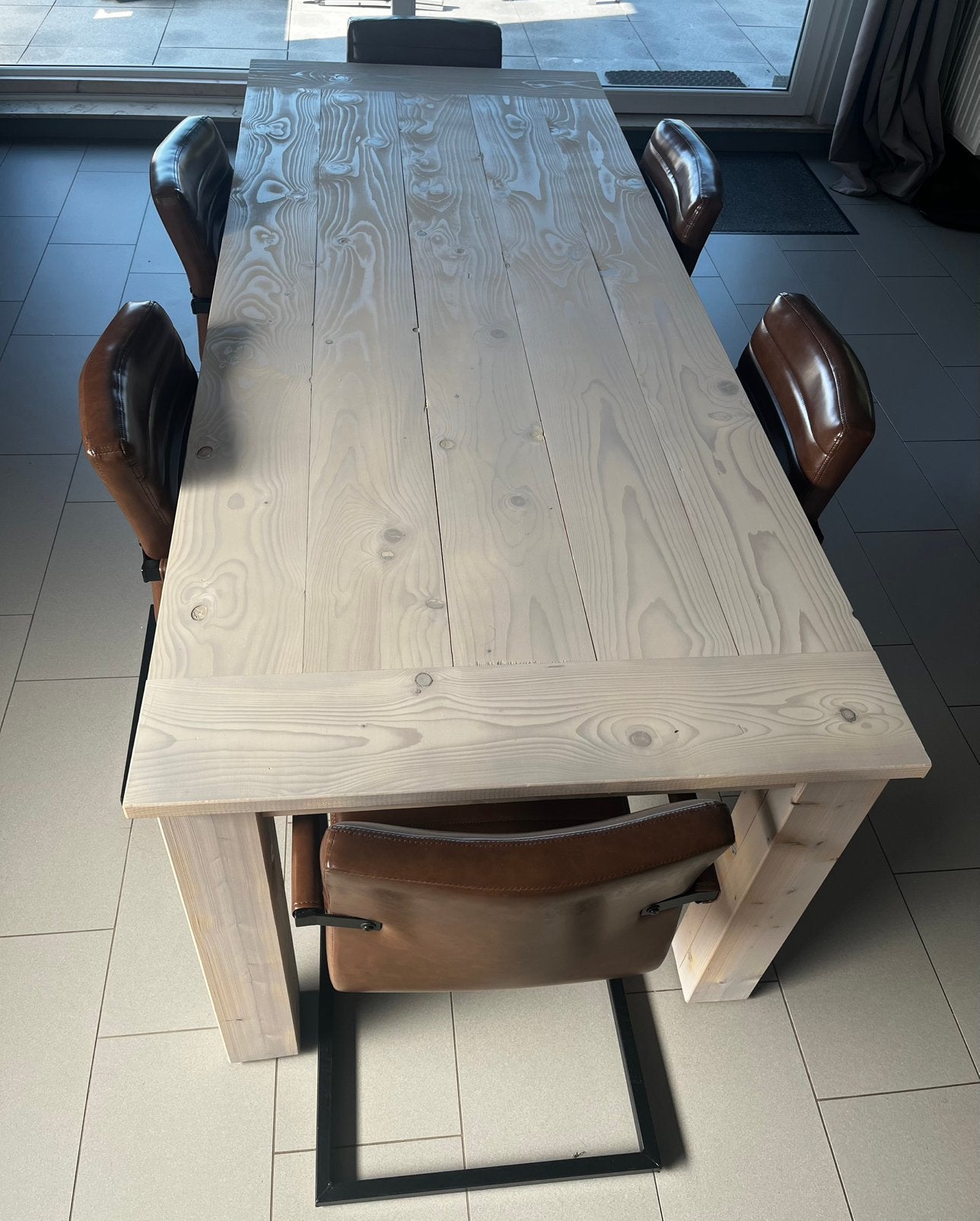 Eettafel in Steigerhout + 6 stoelen, Ophalen, Zo goed als nieuw