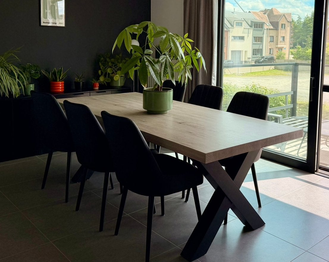 Eettafel + 6 zwarte eetkamerstoelen – uitstekende staat, Ophalen, 200 cm of meer, 50 tot 100 cm, Zo goed als nieuw