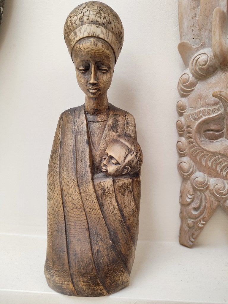 Folk Art: Maria met kindje Jezus. Missiesouvenir Afrika, Antiek en Kunst, Ophalen of Verzenden