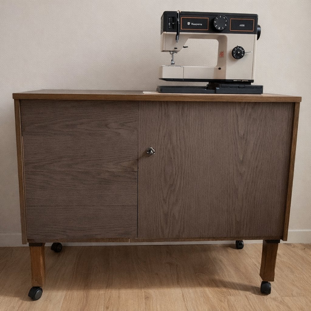 Machine à coudre - Husqvarna 4100 avec meuble-bois-roulettes, Enlèvement, Comme neuf, Machine à coudre, Husqvarna