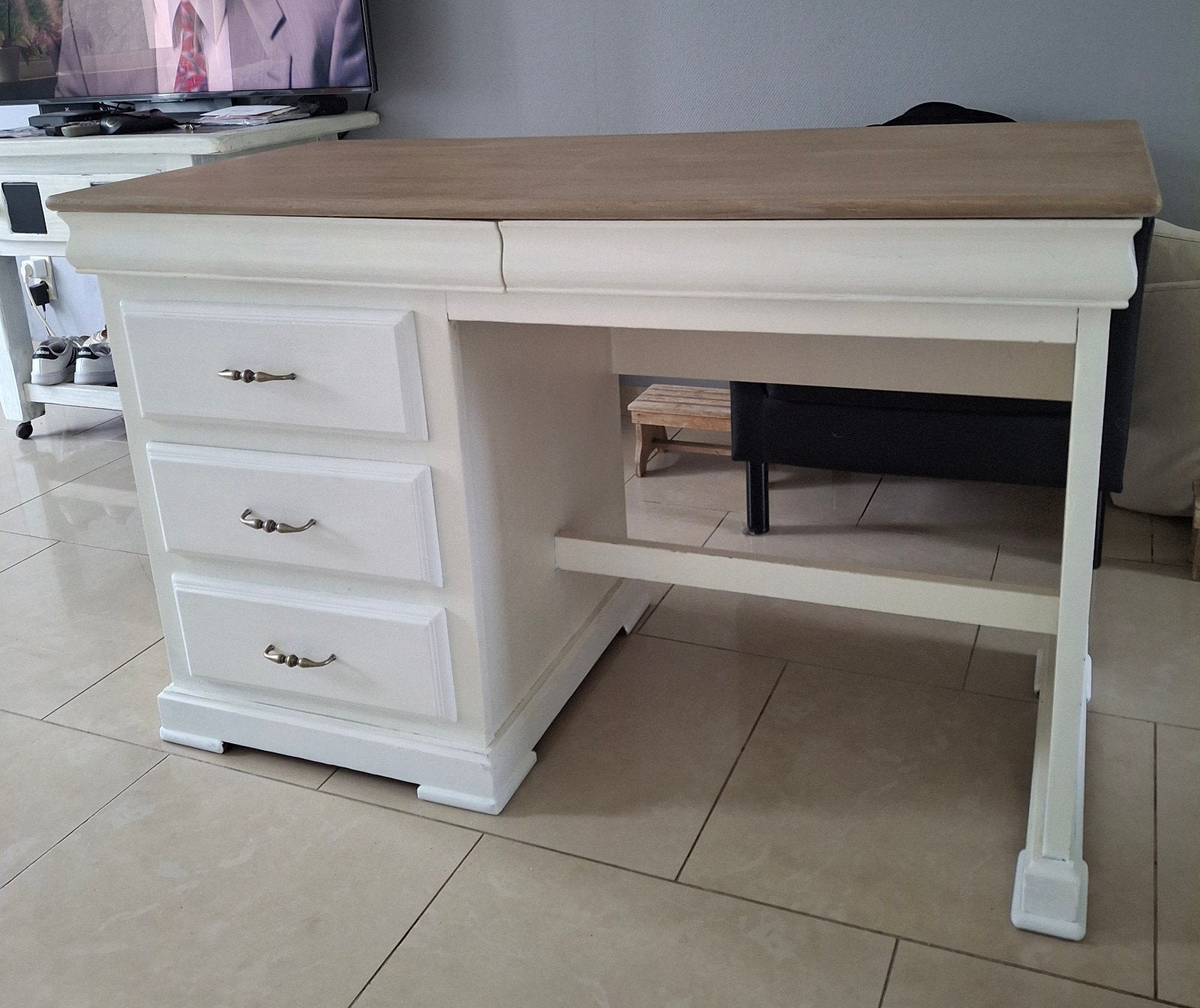 Très beau bureau style champêtre en bois, Enlèvement, Blanc, Bois