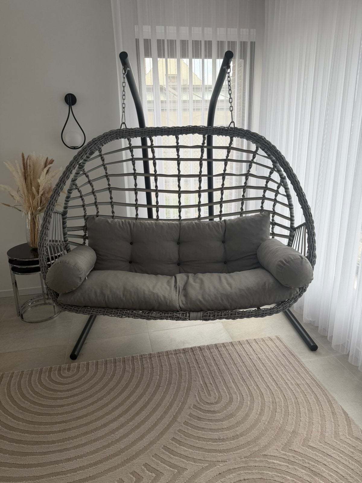 Mooie 2-persoons Egg Chair / dubbele hangstoel – grijs, Huis en Inrichting, Ophalen, Zo goed als nieuw