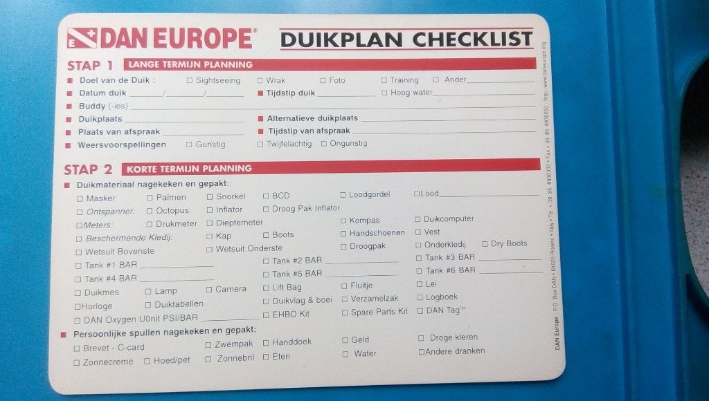 DAN duikplan checklist, Ophalen
