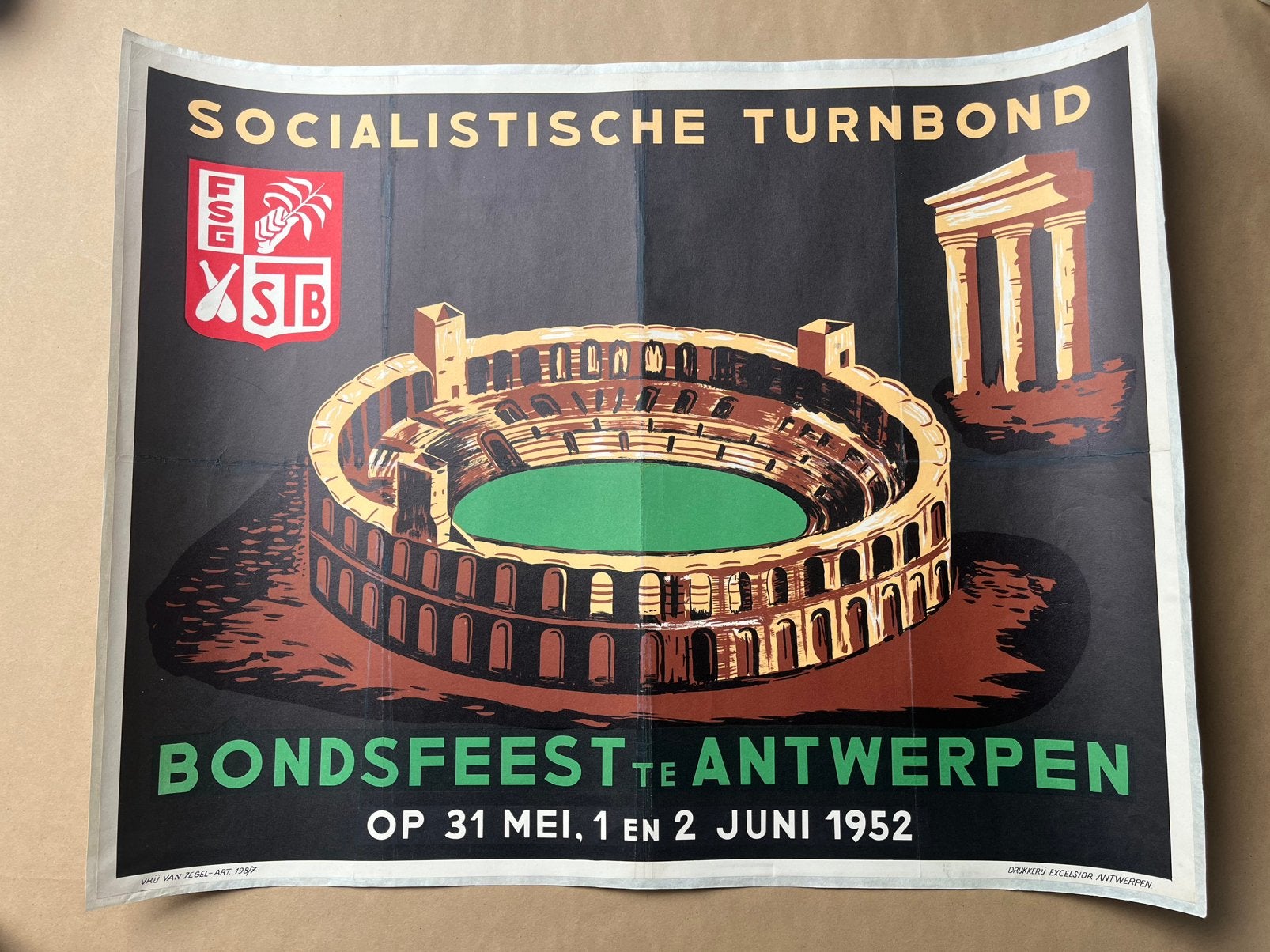 Affiche Antwerpse Socialistische Turnbond 1952, Antiek en Kunst, Ophalen of Verzenden