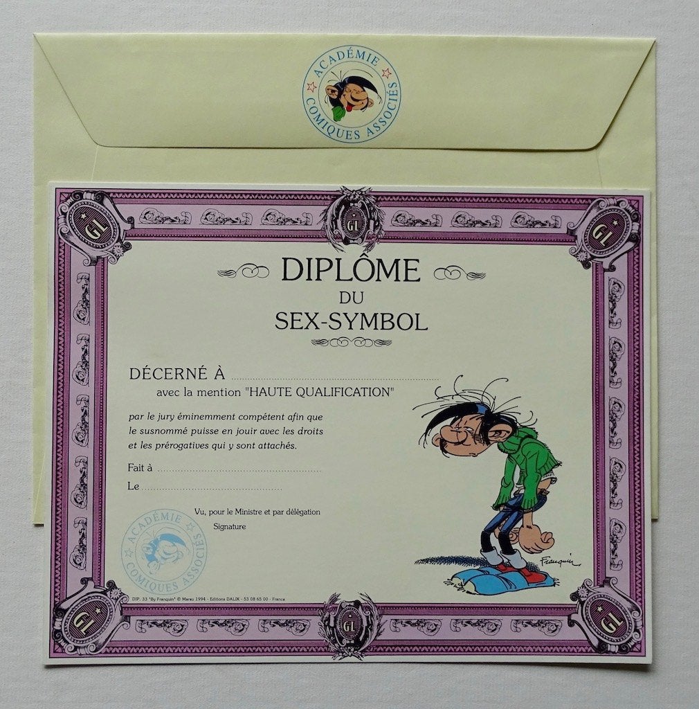 Diplôme Gaston Lagaffe, Collections, Personnages de BD, Enlèvement, Gaston ou Spirou, Comme neuf, Image, Affiche ou Autocollant