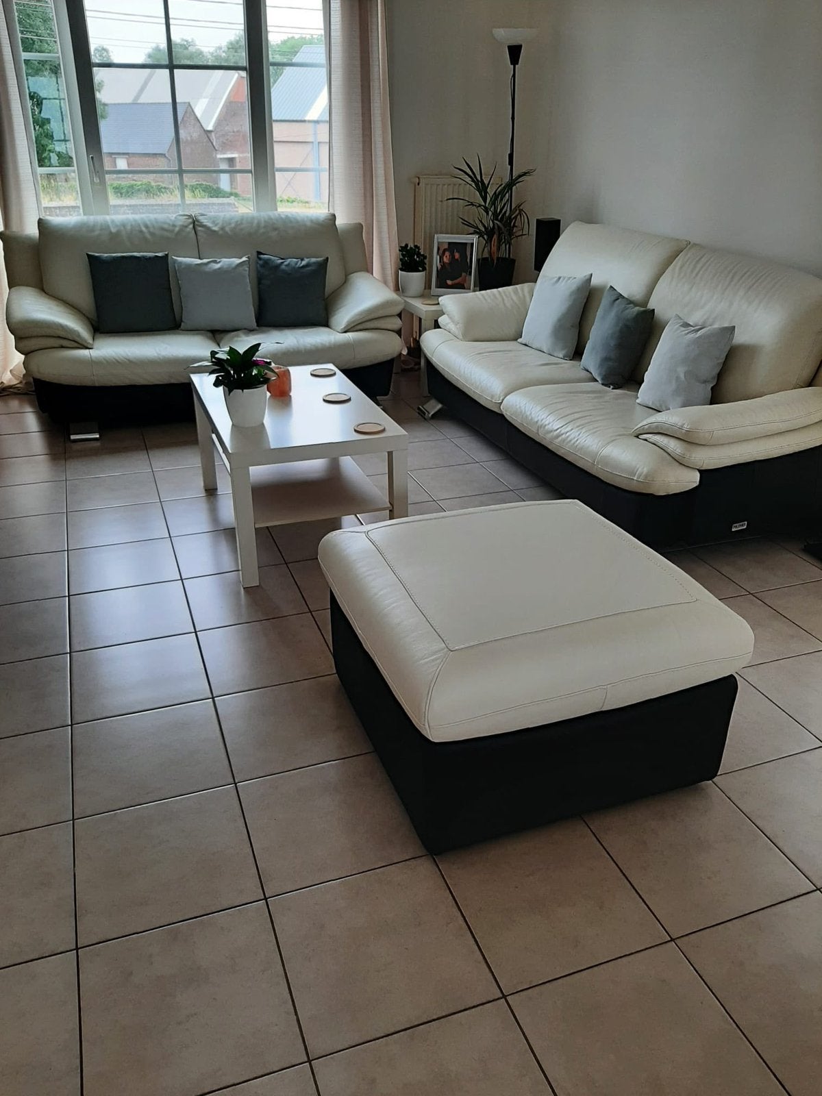 Salon cuir 3+2 places + pouf, Enlèvement, Utilisé, Cuir