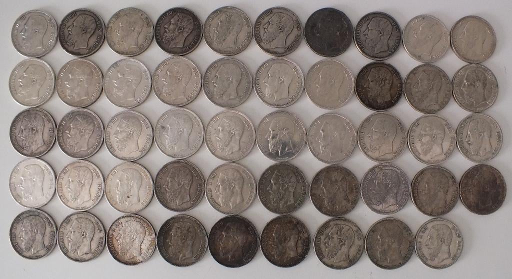 49x Zilveren 5 Francs Leopold II – Toplot voor verzamelaar !, Postzegels en Munten, Munten | België, Losse munt, Zilver, Zilver