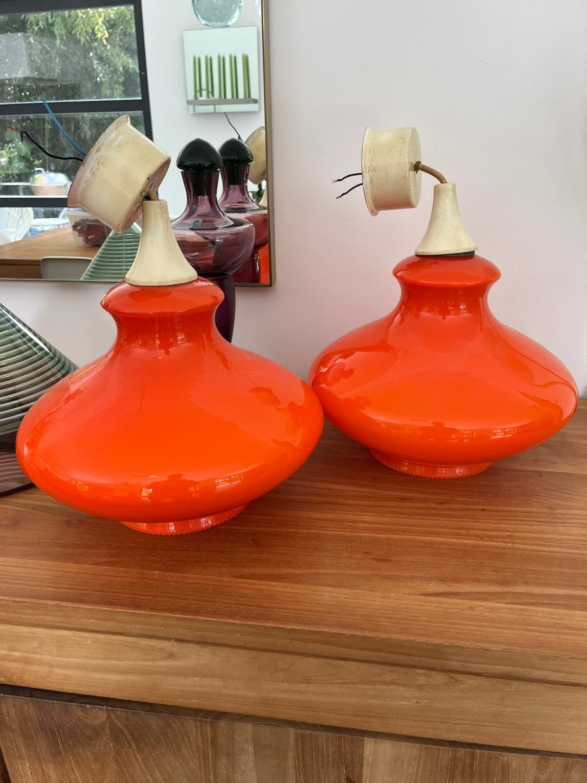 Vintage oranje hanglamp, Antiek en Kunst, Ophalen of Verzenden