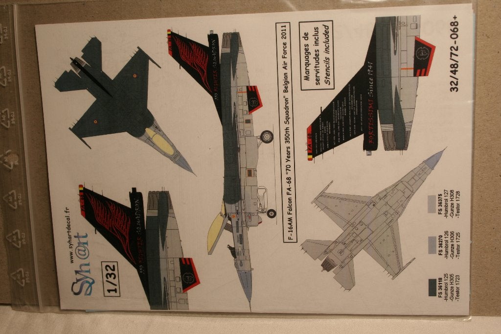 Syhart 32-068 1/32 Decal F-16AM FA-68 70yrs 350 SQN BAF, Enlèvement ou Envoi, Neuf, Plus grand que 1:72, Avion