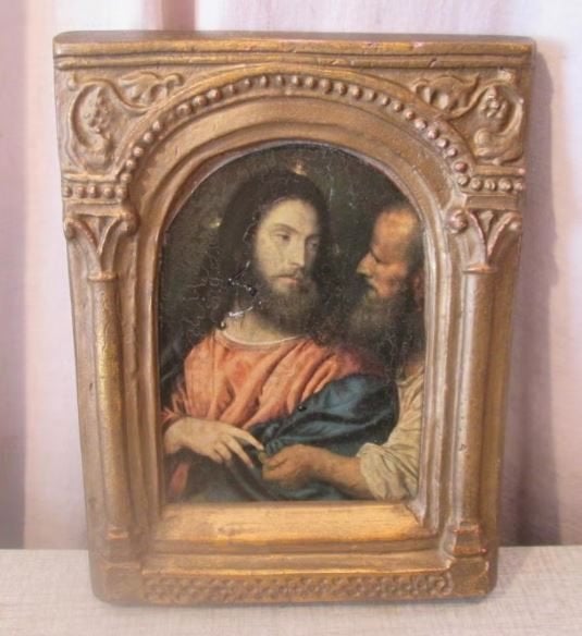 Impression ancienne dans un cadre - Christ et Jean - 20x16, Antiquités & Art, Enlèvement ou Envoi