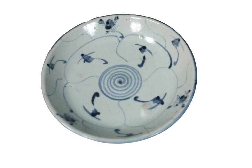 Chinees blauw-wit schoteltje spiraal-lotusdecor - Fujian, Antiek en Kunst, Ophalen