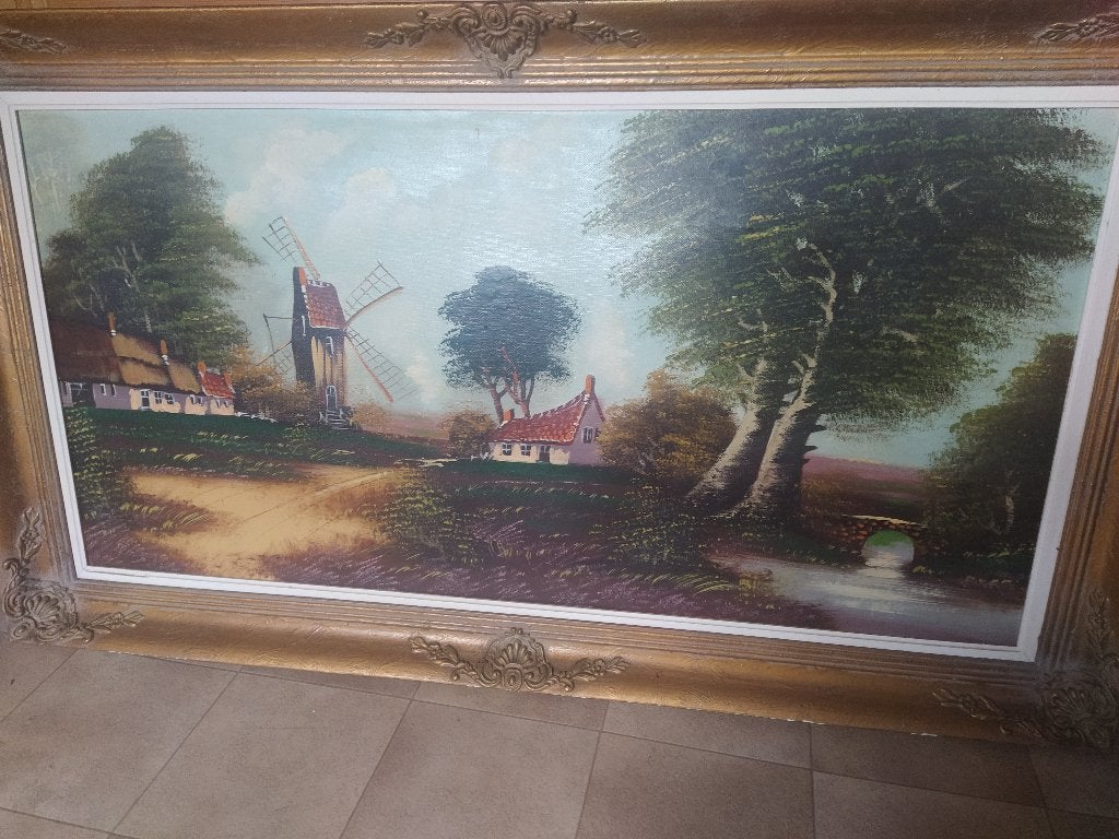 schilderijen - olieverf op doek, Peinture à l'huile, Paysage, Signé, Enlèvement