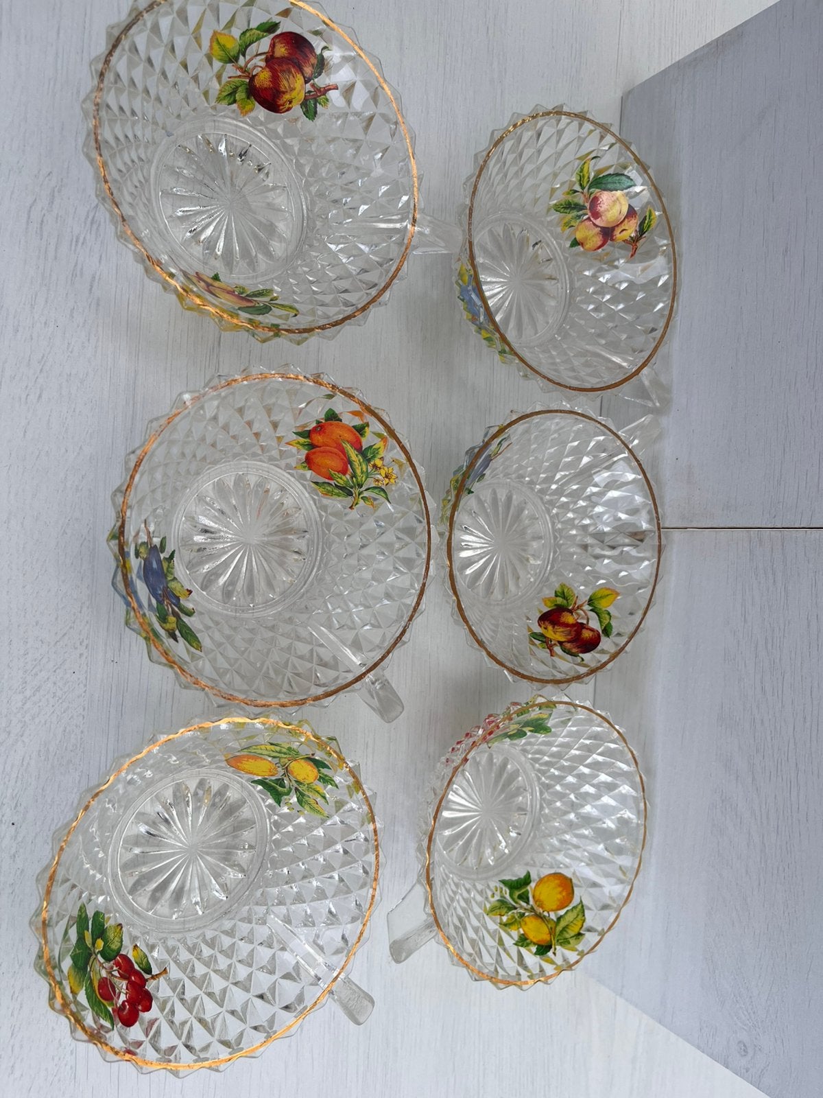 Lubiana glasset dessertschaaltjes met fruit 6 stuks Jaren 60, Ophalen