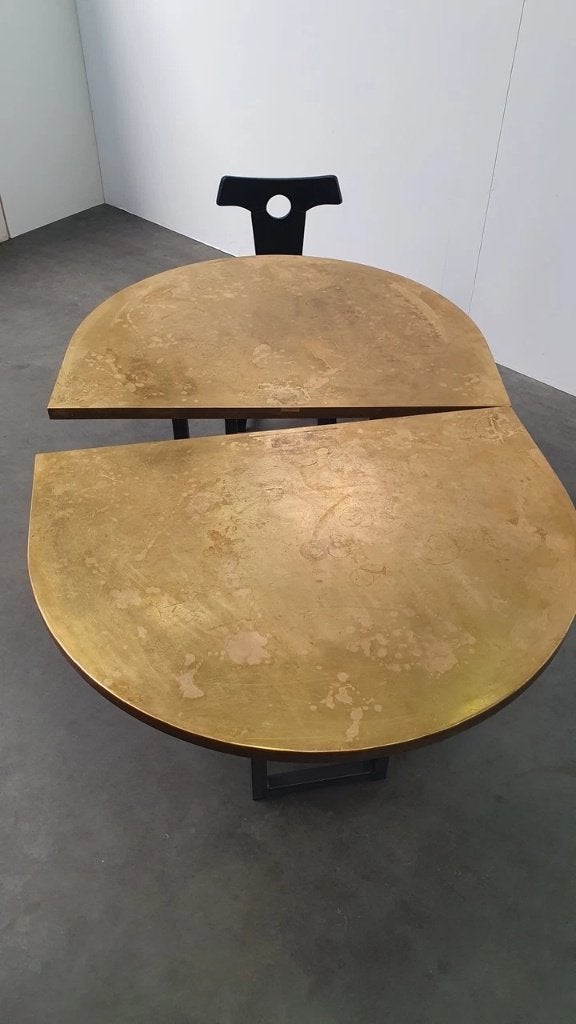 Grote messing design tafel ovaal modulair - ruw staal, Huis en Inrichting, Tafels | Eettafels, Ophalen, Gebruikt, Ovaal, Metaal