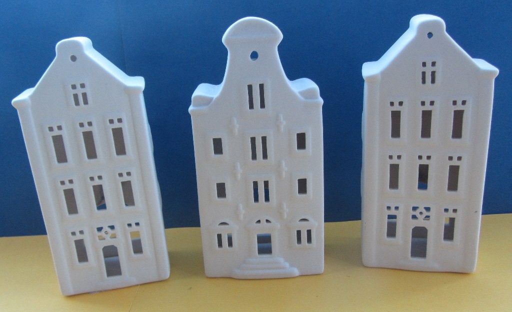 Dille & Camille - theelichtjeshouder - Huisjes - 3 stuks, Ophalen of Verzenden, Zo goed als nieuw, Modern, Wit