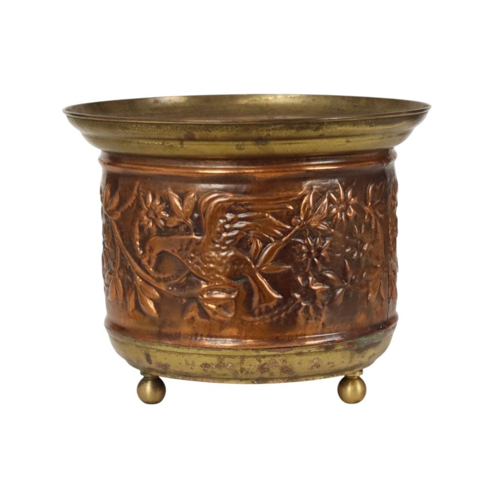 Vintage Koperen Bloempot Cache Pot Repoussé Fifties, Tuin en Terras, Gebruikt, Rond, Binnen, Ophalen of Verzenden