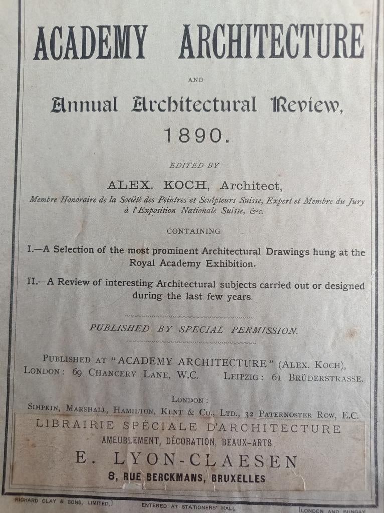 Academy architecture and Architectural Review 1890 - A. Koch, Ophalen of Verzenden