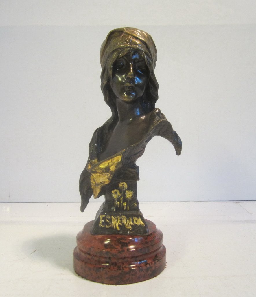 Antiek Villanis brons bust Esmeralda, art nouveau, ca 1900, Minder dan 20 cm, Ophalen of Verzenden, Brons, Gemerkt