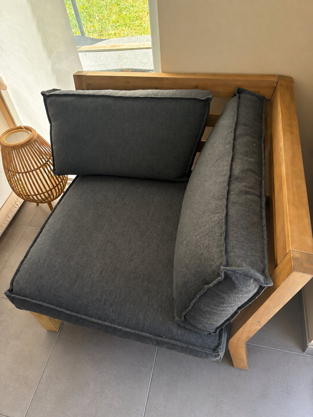 Houten loungehoek met kussens, Ophalen, Zo goed als nieuw