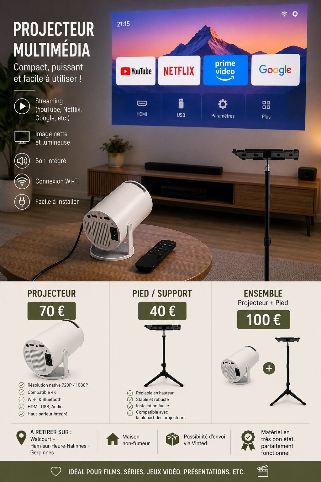 Rètro projecteur et son pied Neufs, Enlèvement ou Envoi