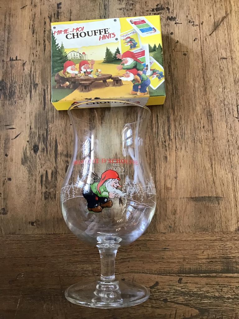 Bierglas Achouffe 33 cl incusief spel mime moi, Verzamelen, Ophalen of Verzenden, Zo goed als nieuw